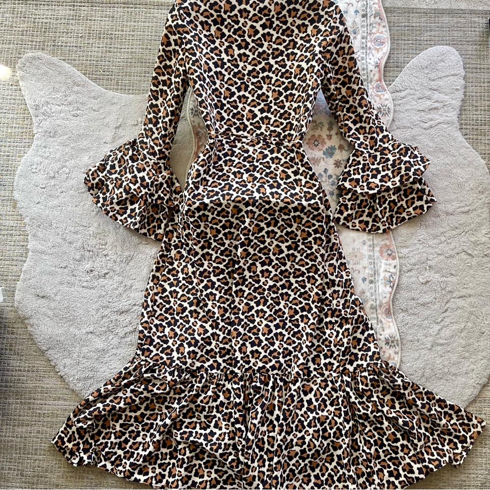 Diane Von Furstenberg Leopard Print Ruffle Maxi Wrap Dress - Picture 5 of 11
